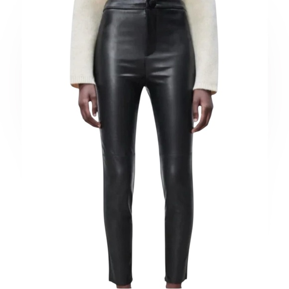 Zara Pants - EUC Zara Black Faux Leather High-Waist Ankle Zip Pants